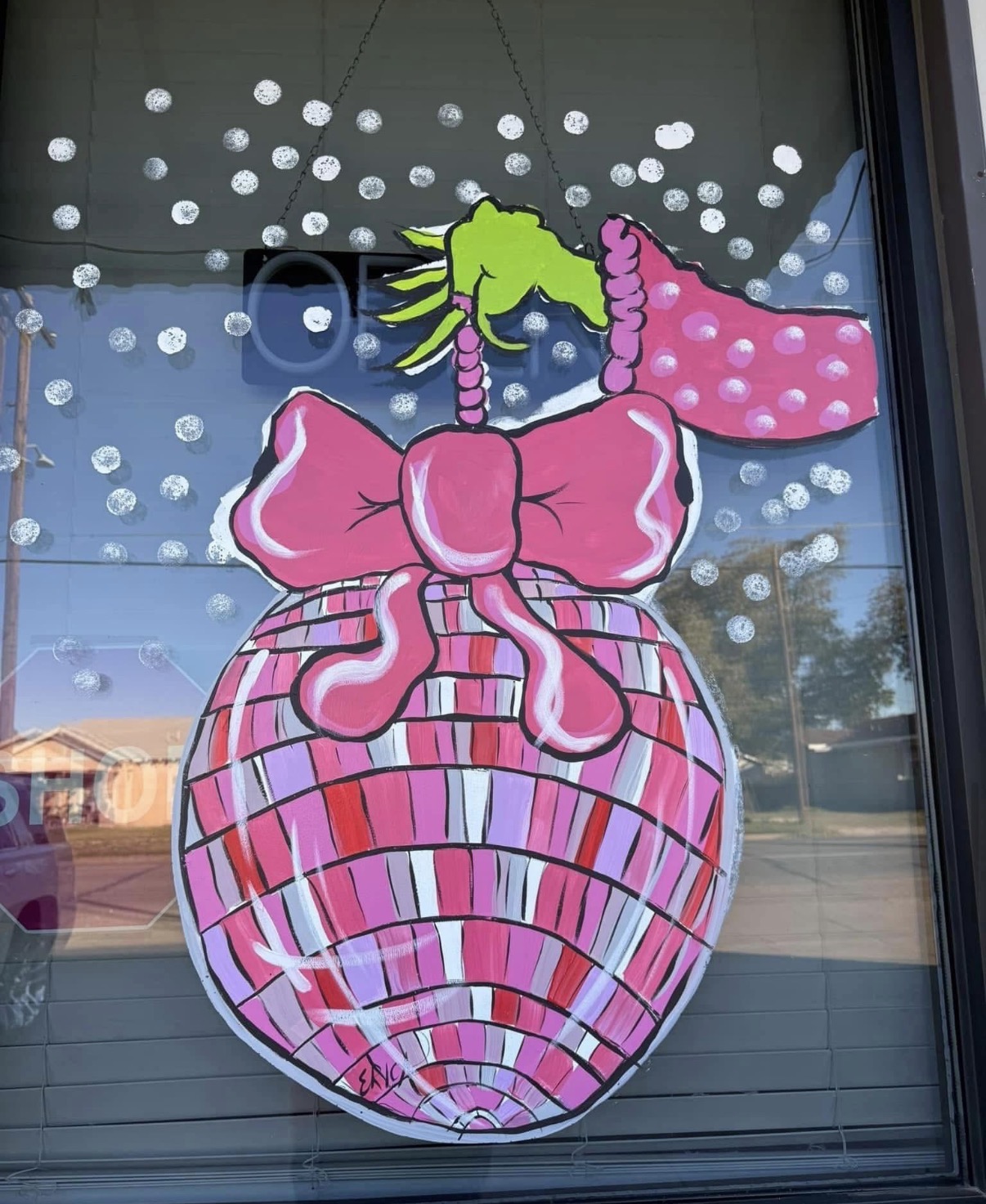 Grinch ornament window painting